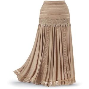 Vintage 90s Brown Mixed Media Lace Gypsy Skirt Whimsigoth Witchy Boho Maxi